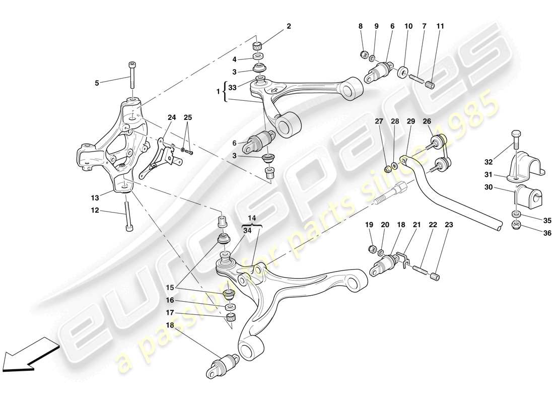 Ferrari 612 Sessanta (Europe) FRONT SUSPENSION - ARMS AND STABILISER BAR Parts Diagram