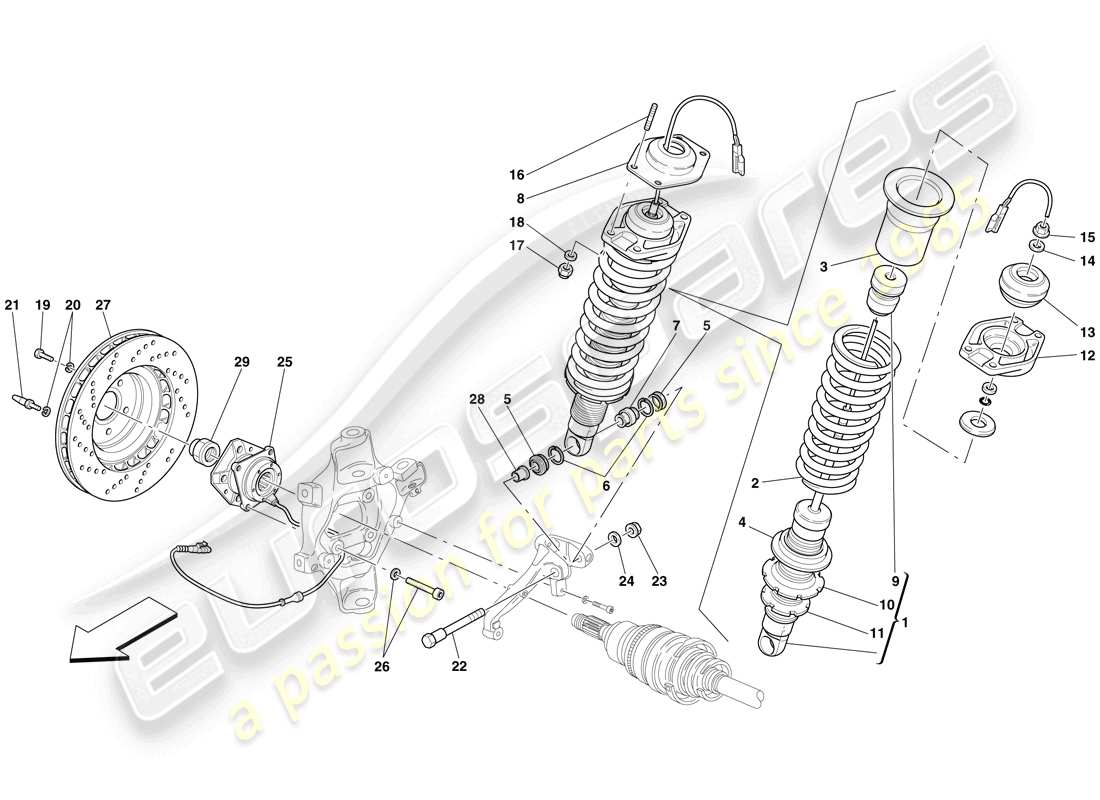 Ferrari 612 Sessanta (Europe) Rear Suspension - Shock Absorber and Brake Disc Parts Diagram