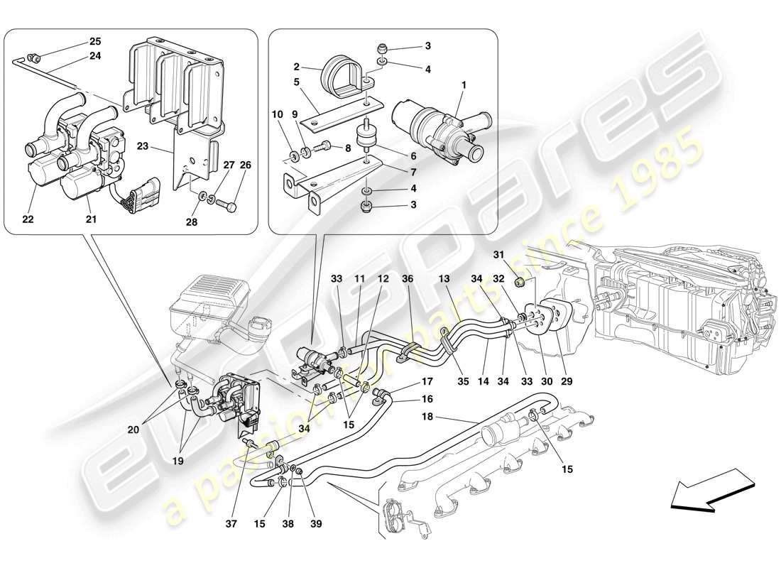 Ferrari 612 Sessanta (Europe) AC SYSTEM - WATER PIPES Parts Diagram