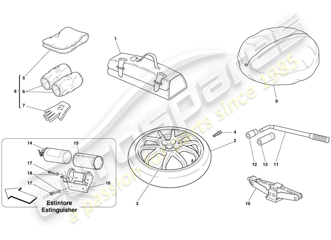 Ferrari 612 Sessanta (Europe) Spare Wheel and Accessories Parts Diagram