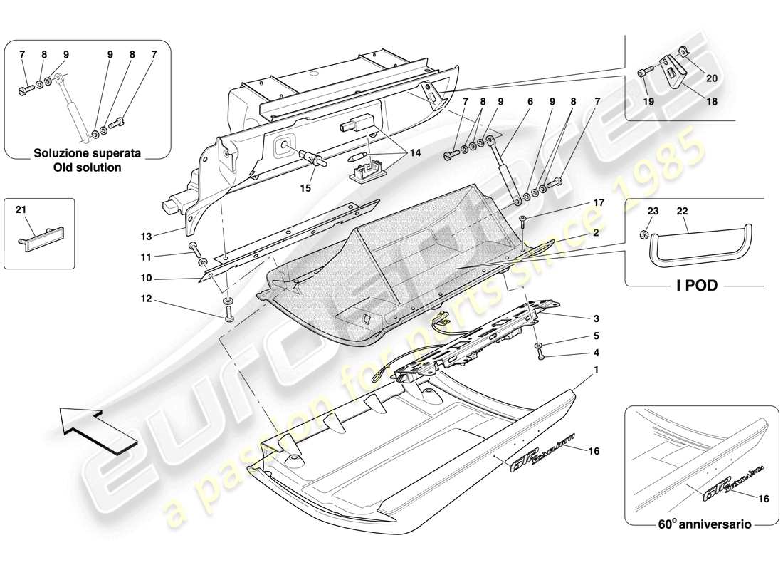 Ferrari 612 Sessanta (Europe) GLOVE COMPARTMENT Parts Diagram