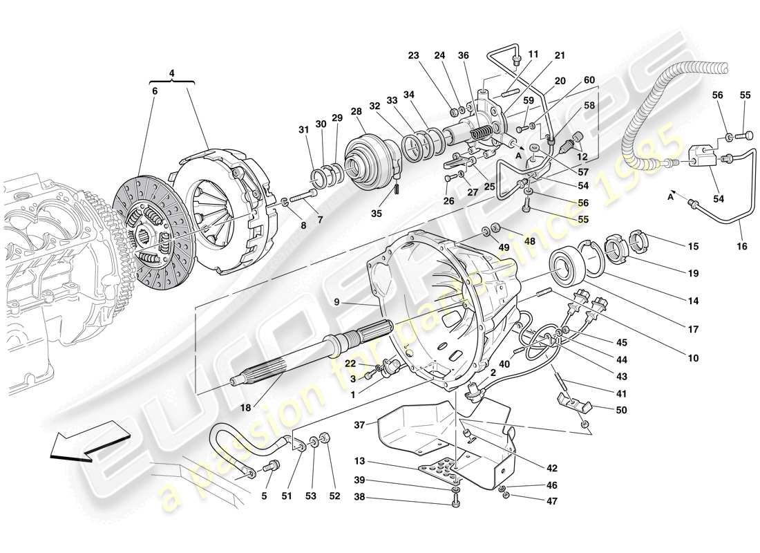Ferrari 612 Sessanta (RHD) Clutch and Controls Part Diagram