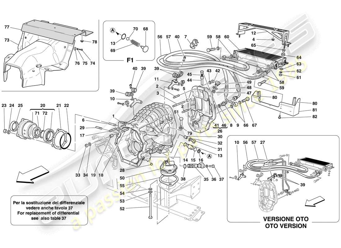 Ferrari 612 Sessanta (RHD) DIFFERENTIAL CASE AND GEARBOX COOLING RADIATOR Part Diagram
