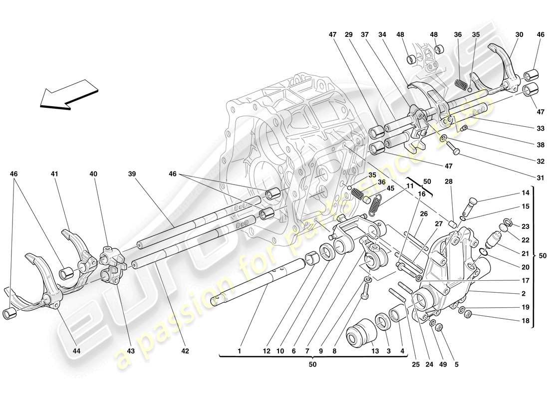 Ferrari 612 Sessanta (RHD) internal gearbox controls Parts Diagram