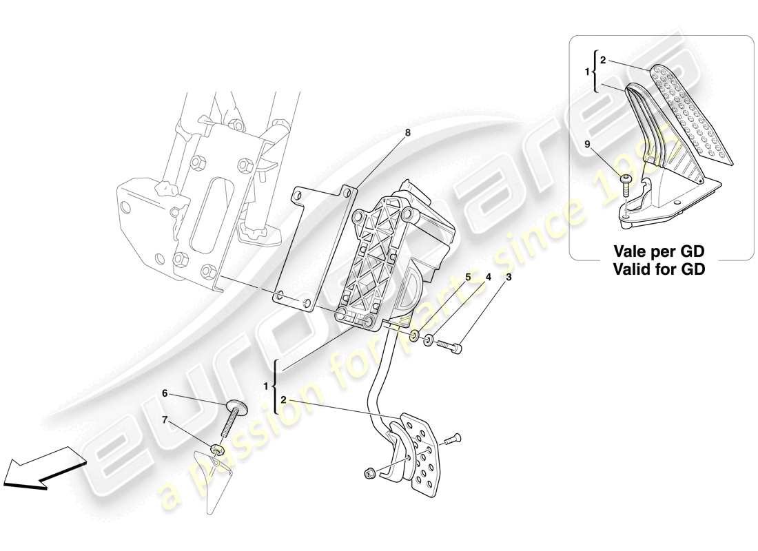 Ferrari 612 Sessanta (RHD) Electronic Accelerator Pedal Part Diagram