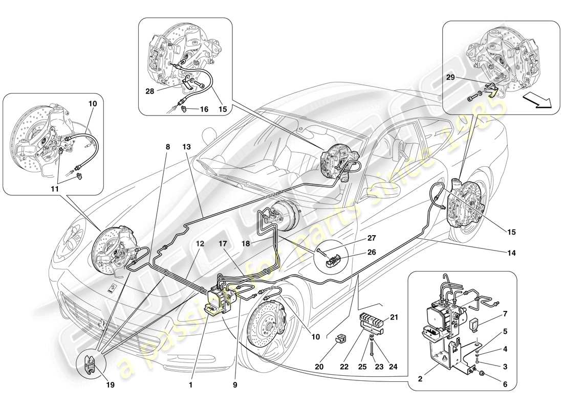 Ferrari 612 Sessanta (RHD) Brake System Part Diagram