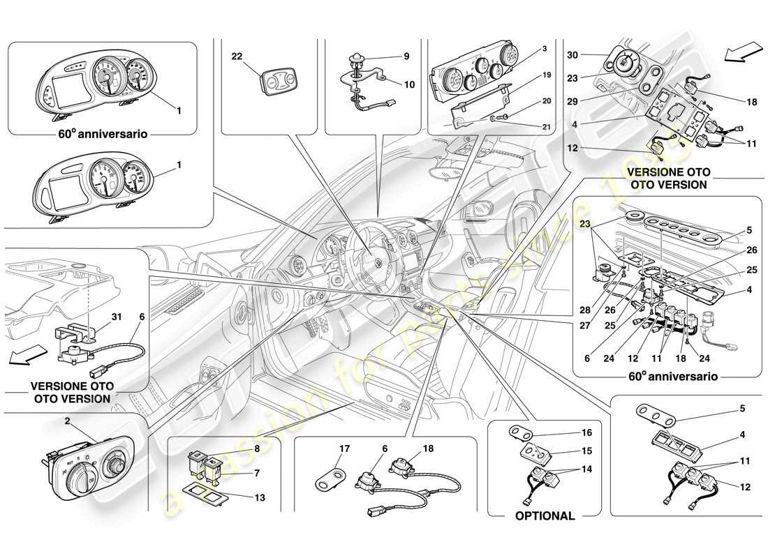 Ferrari 612 Sessanta (RHD) Instrumentation Part Diagram