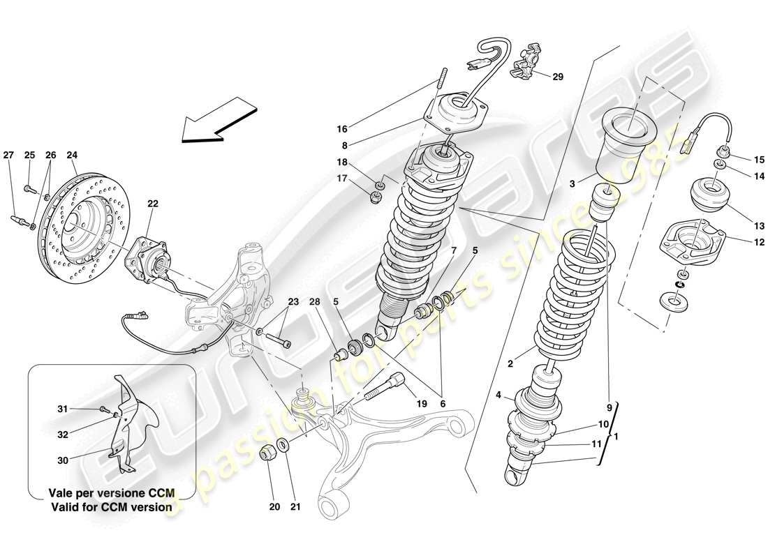 Ferrari 612 Sessanta (USA) Front Suspension - Shock Absorber and Brake Disc Parts Diagram