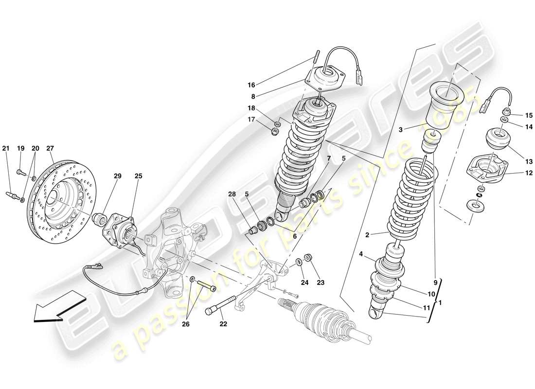 Ferrari 612 Sessanta (USA) Rear Suspension - Shock Absorber and Brake Disc Parts Diagram