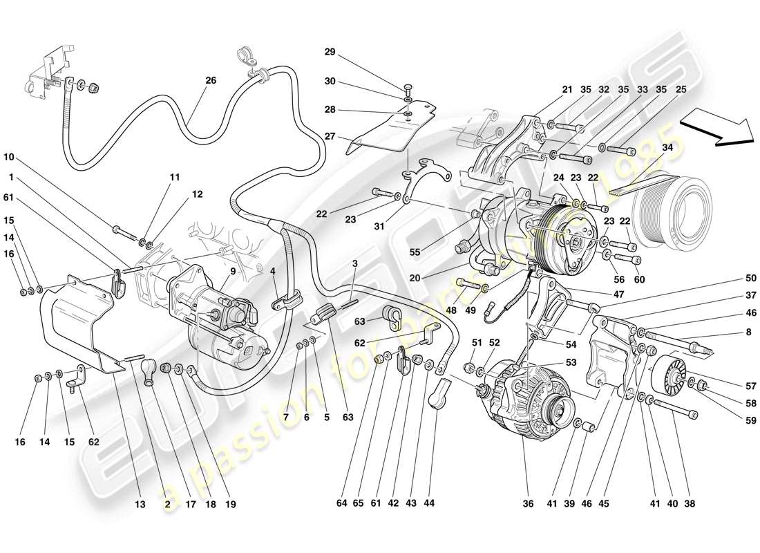 Ferrari 612 Sessanta (USA) ALTERNATOR - STARTER MOTOR - AC COMPRESSOR Parts Diagram