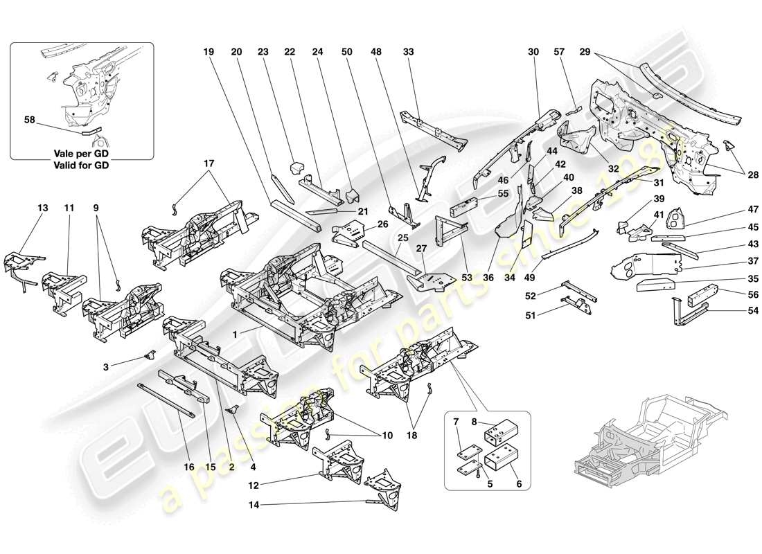 Ferrari 612 Sessanta (USA) STRUCTURES AND ELEMENTS, FRONT OF VEHICLE Parts Diagram