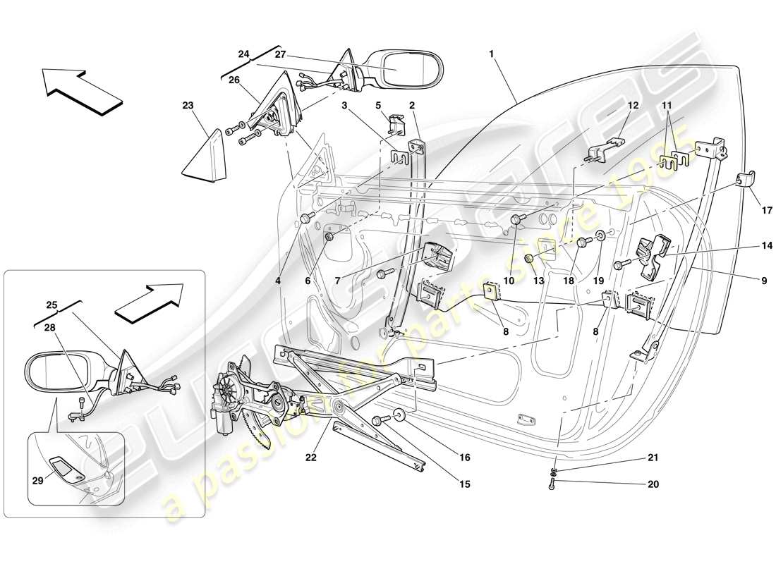 Ferrari 612 Sessanta (USA) DOORS - POWER WINDOWS AND REAR-VIEW MIRROR Parts Diagram