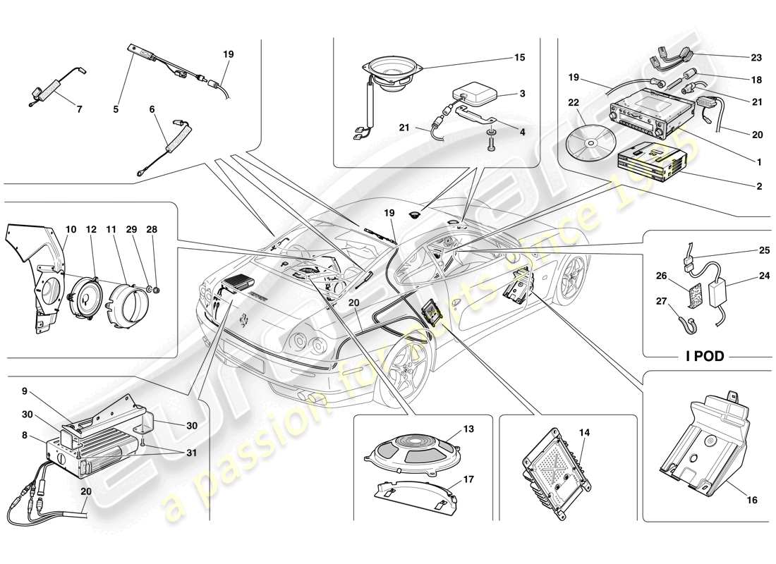 Ferrari 612 Sessanta (USA) AUDIO - GPS SYSTEM Parts Diagram
