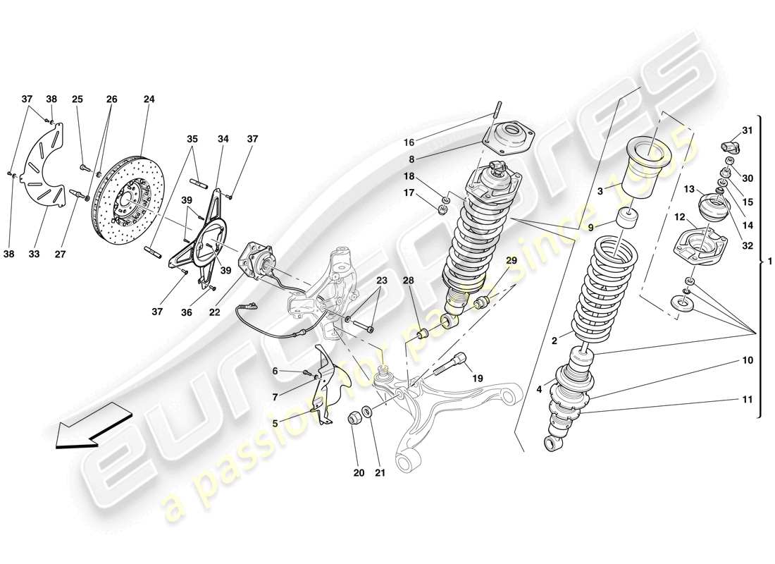 Ferrari 599 GTO (EUROPE) Front Suspension - Shock Absorber and Brake Disc Parts Diagram