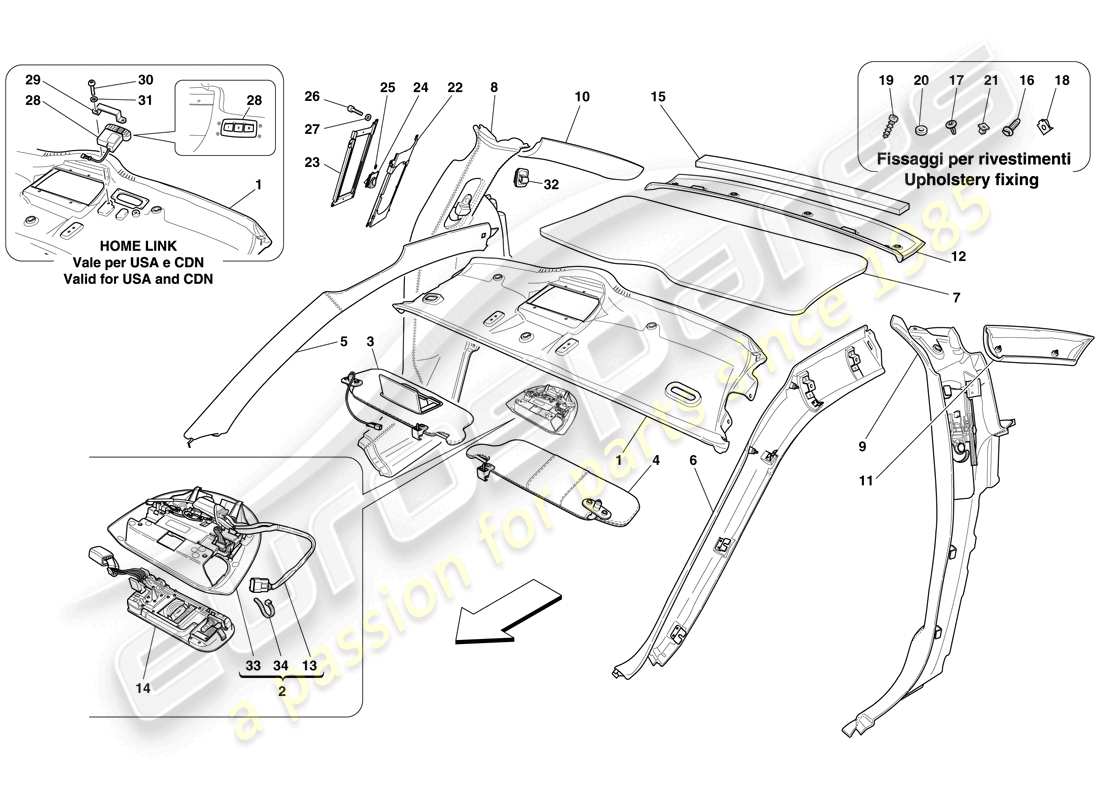 Ferrari 599 GTO (EUROPE) HEADLINER TRIM AND ACCESSORIES Part Diagram