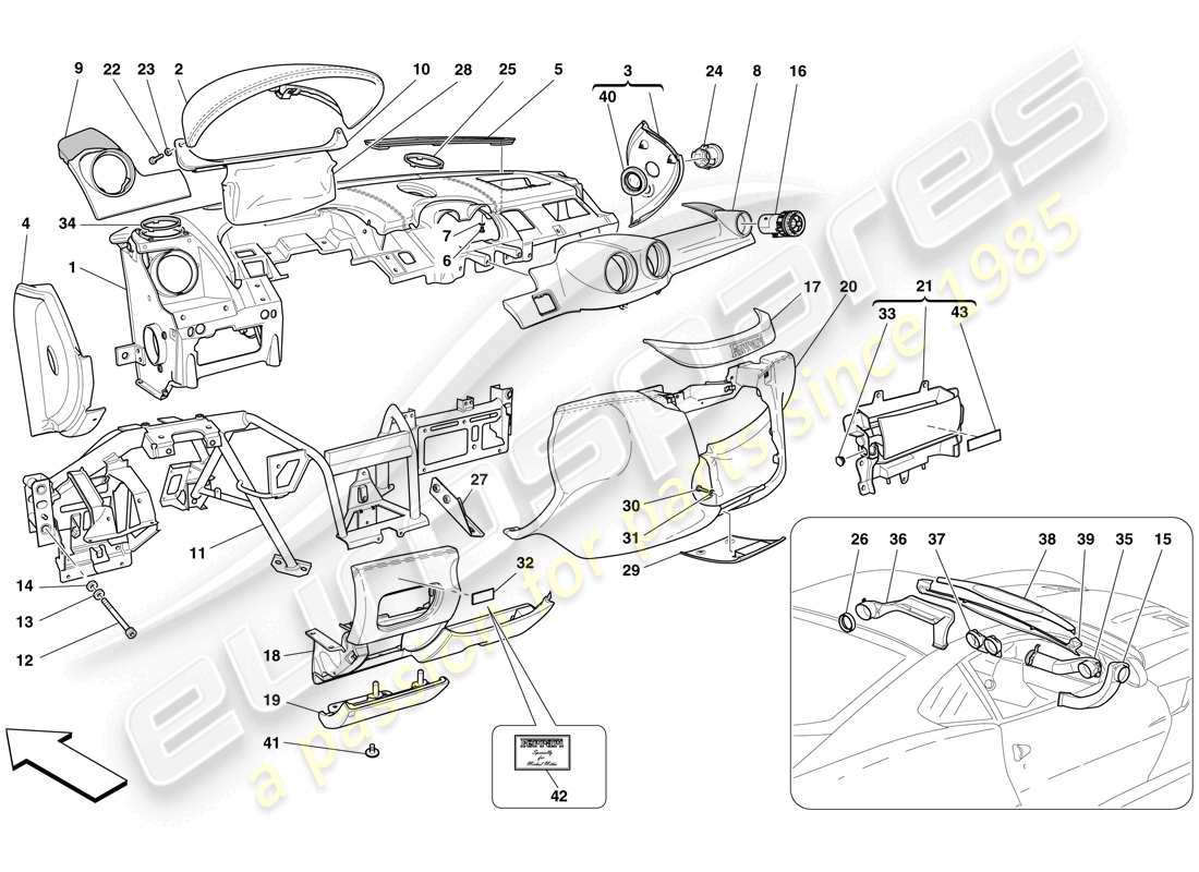 Ferrari 599 GTO (EUROPE) DASHBOARD Part Diagram