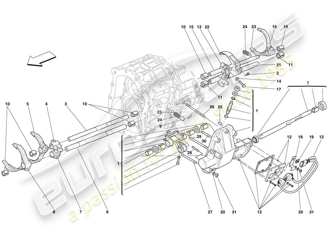 Ferrari 599 GTO (RHD) internal gearbox controls Part Diagram