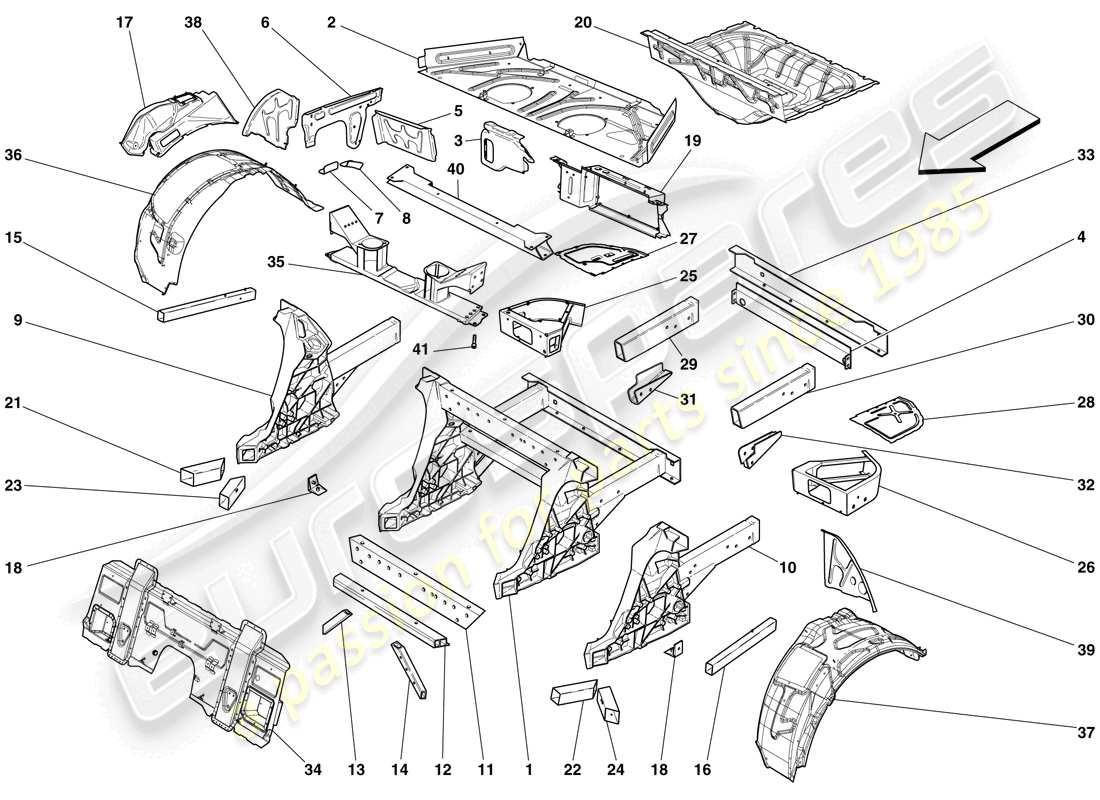 Ferrari 599 GTO (RHD) STRUCTURES AND ELEMENTS, REAR OF VEHICLE Parts Diagram