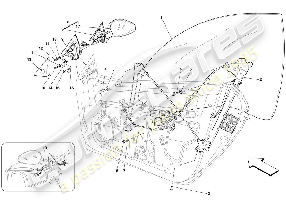 Ferrari 599 GTO (RHD) DOORS - POWER WINDOWS AND REAR-VIEW MIRROR Part Diagram