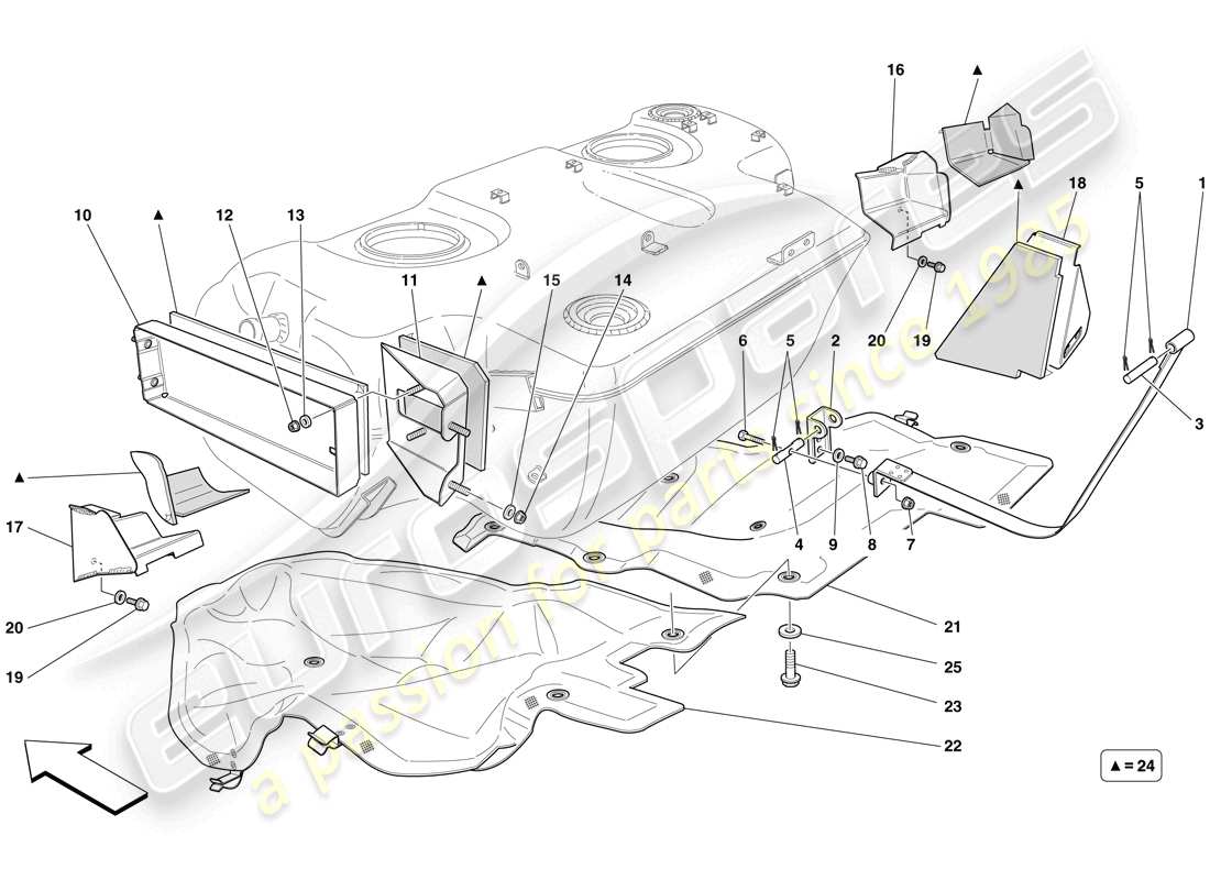 Ferrari 599 SA Aperta (USA) FUEL TANK - INSULATION AND PROTECTION Part Diagram