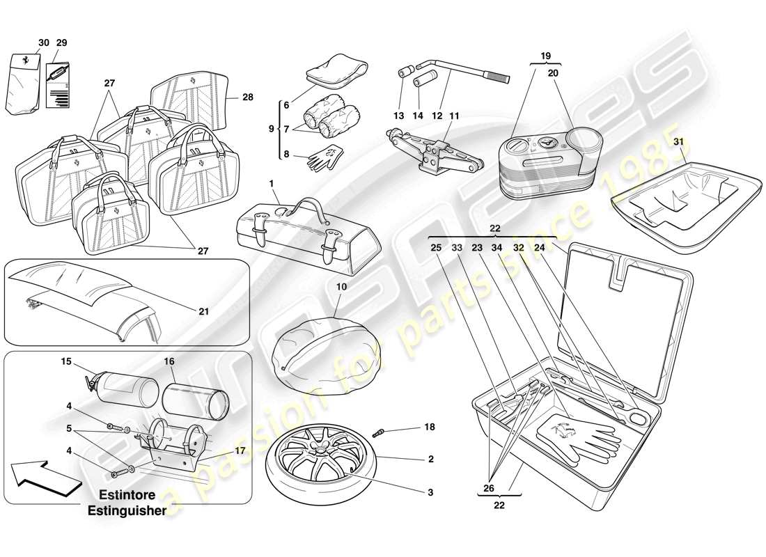 Ferrari 599 SA Aperta (USA) TOOL KIT Part Diagram