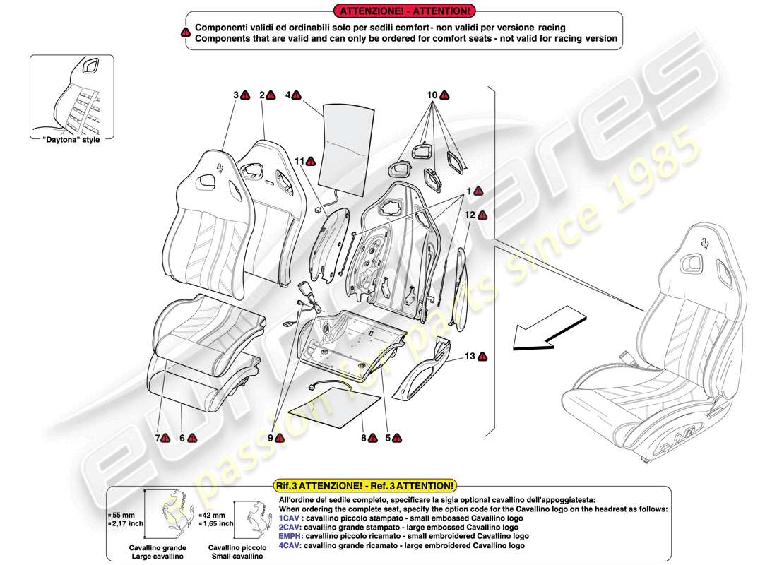 Ferrari 599 SA Aperta (USA) FRONT SEAT - TRIM AND INTERNAL COMPONENTS Part Diagram