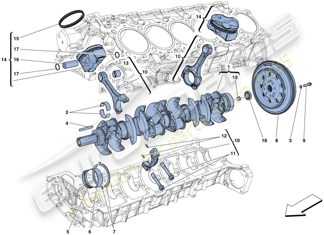 Ferrari F12 Berlinetta (Europe) crankshaft - connecting rods and pistons Part Diagram