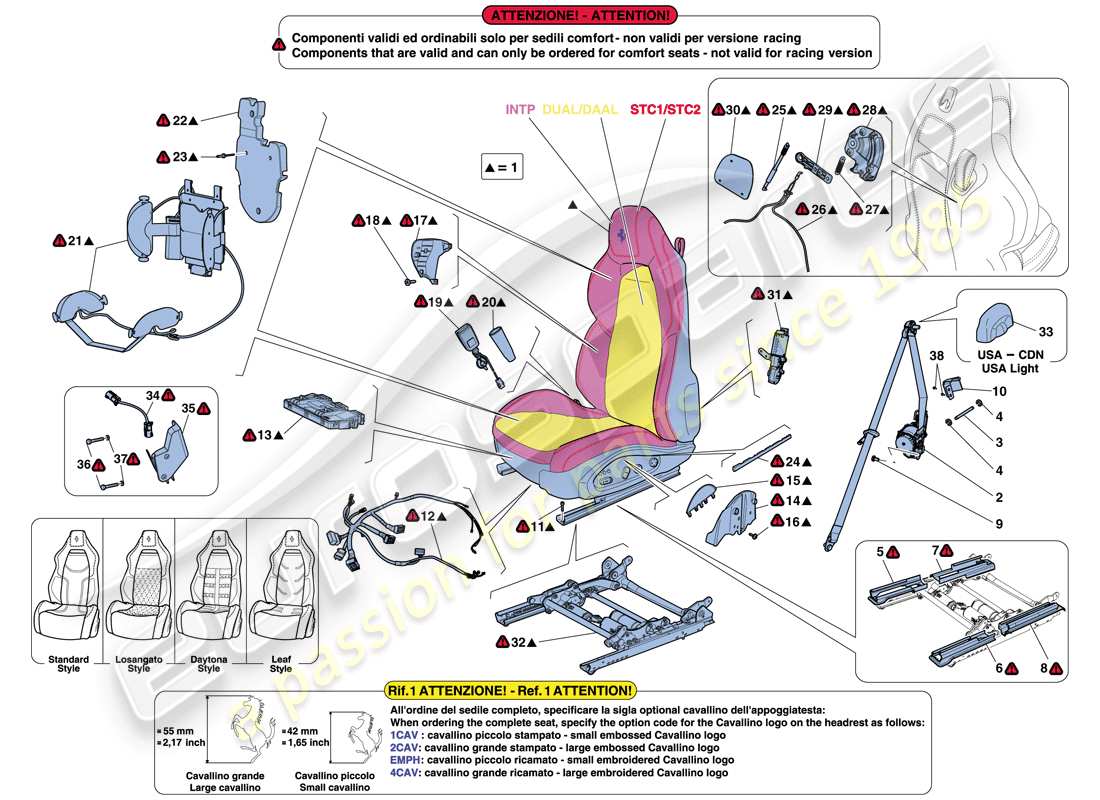 Ferrari F12 Berlinetta (Europe) FRONT SEAT - SEAT BELTS, GUIDES AND ADJUSTMENT Part Diagram