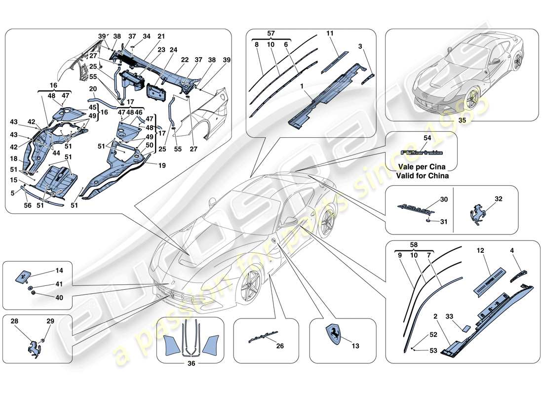 Ferrari F12 Berlinetta (Europe) SHIELDS - EXTERNAL TRIM Parts Diagram