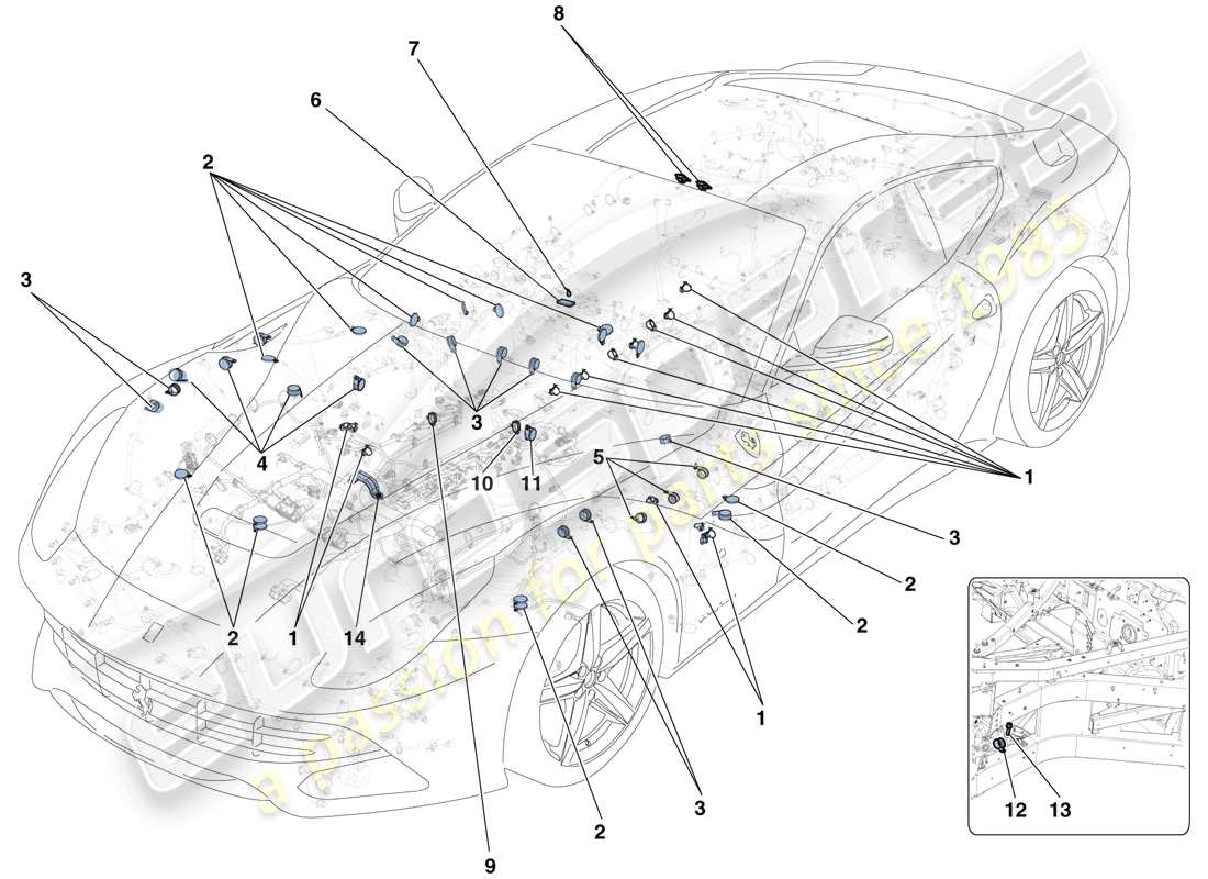 Ferrari F12 Berlinetta (Europe) VARIOUS FASTENINGS FOR THE ELECTRICAL SYSTEM Part Diagram