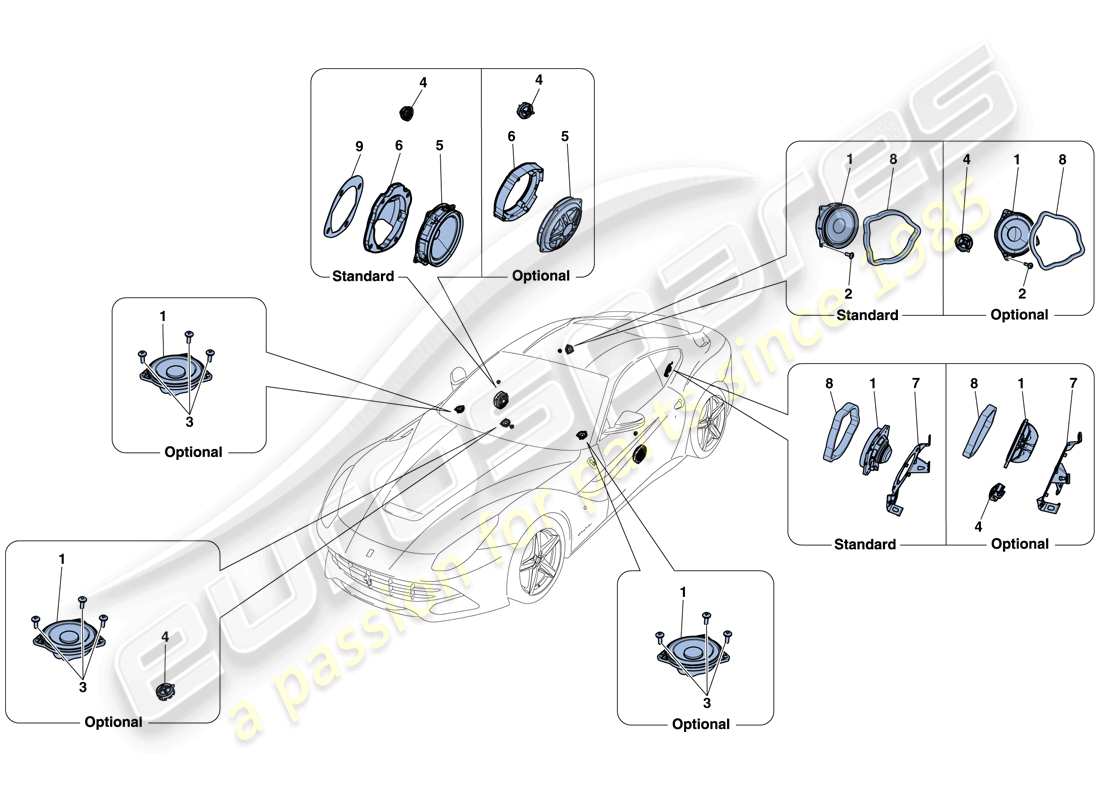 Ferrari F12 Berlinetta (Europe) AUDIO SPEAKER SYSTEM Parts Diagram