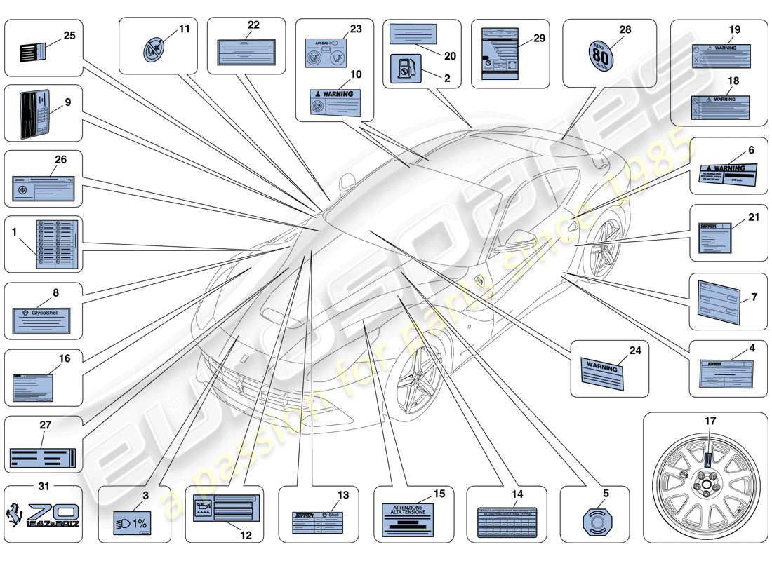 Ferrari F12 Berlinetta (Europe) ADHESIVE LABELS AND PLAQUES Part Diagram