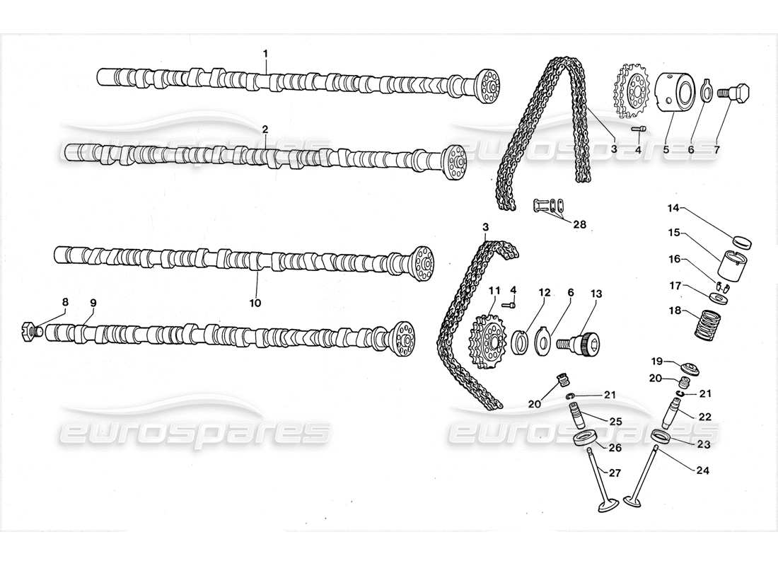 Lamborghini LM002 (1988) camshafts and valves Parts Diagram