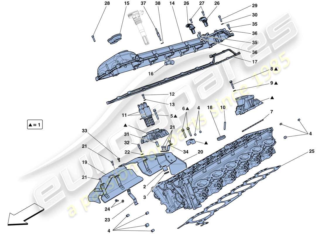 Ferrari F12 Berlinetta (USA) right hand cylinder head Parts Diagram