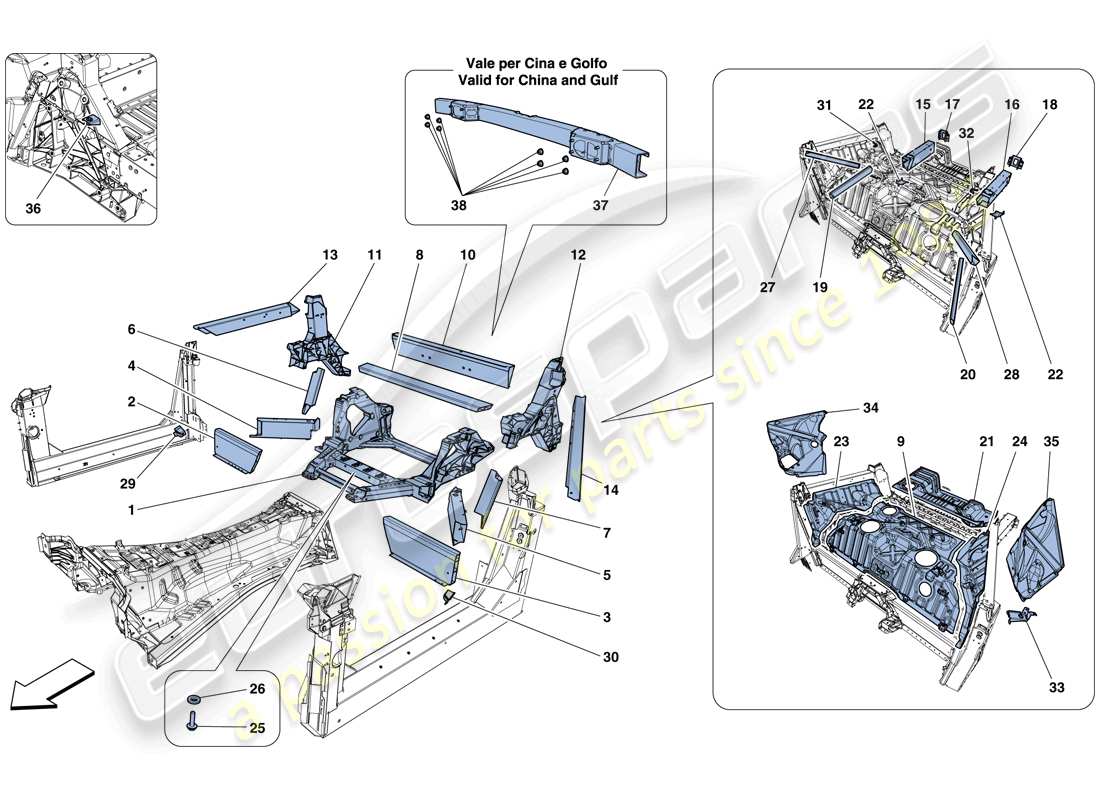 Ferrari F12 Berlinetta (USA) STRUCTURES AND ELEMENTS, REAR OF VEHICLE Parts Diagram