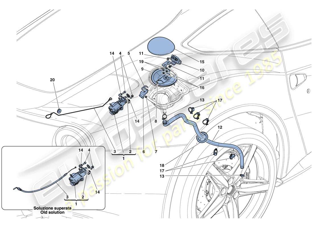 Ferrari F12 Berlinetta (USA) FUEL FILLER FLAP AND CONTROLS Parts Diagram