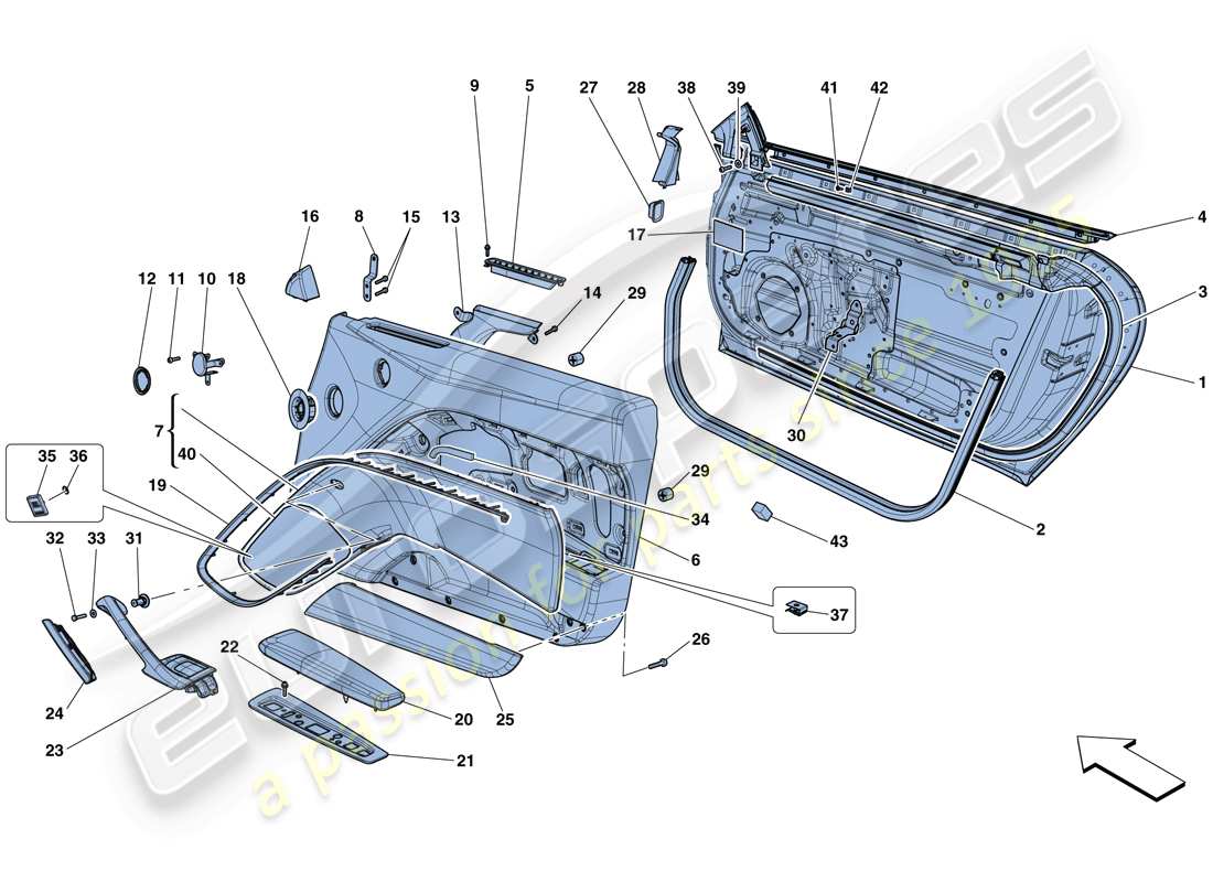 Ferrari F12 Berlinetta (USA) DOORS - SUBSTRUCTURE AND TRIM Parts Diagram