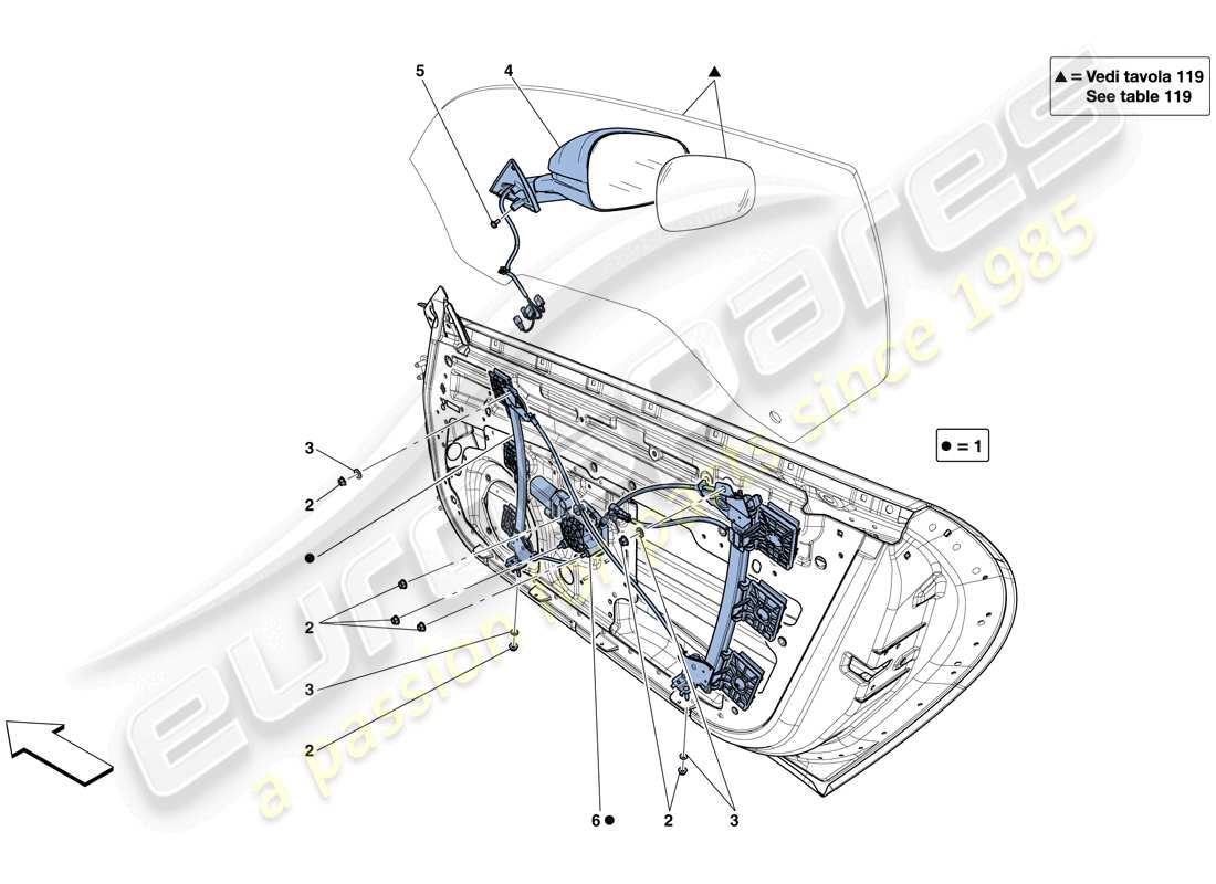 Ferrari F12 Berlinetta (USA) DOORS - POWER WINDOWS AND REAR-VIEW MIRROR Parts Diagram