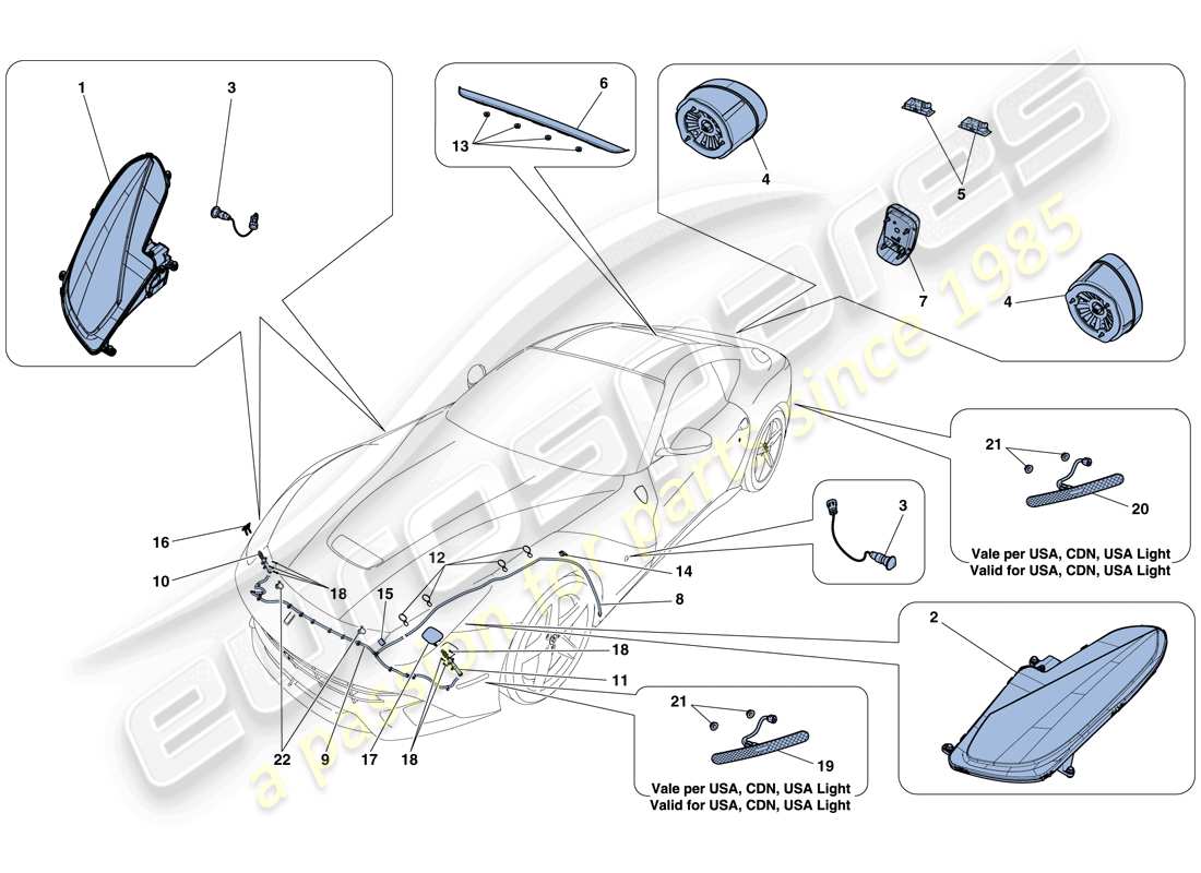 Ferrari F12 Berlinetta (USA) HEADLIGHTS AND TAILLIGHTS Parts Diagram