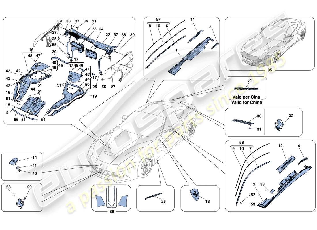 Ferrari F12 Berlinetta (USA) SHIELDS - EXTERNAL TRIM Parts Diagram