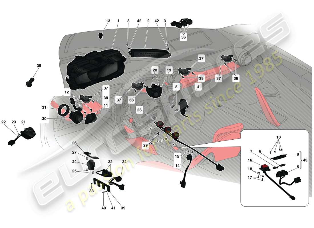 Ferrari LaFerrari (USA) DASHBOARD AND TUNNEL INSTRUMENTS Part Diagram