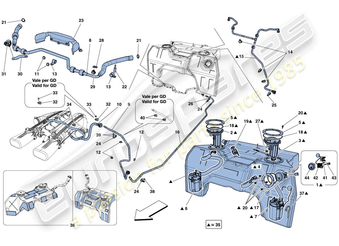 Ferrari F12 TDF (Europe) fuel tank, fuel system pumps and pipes Parts Diagram