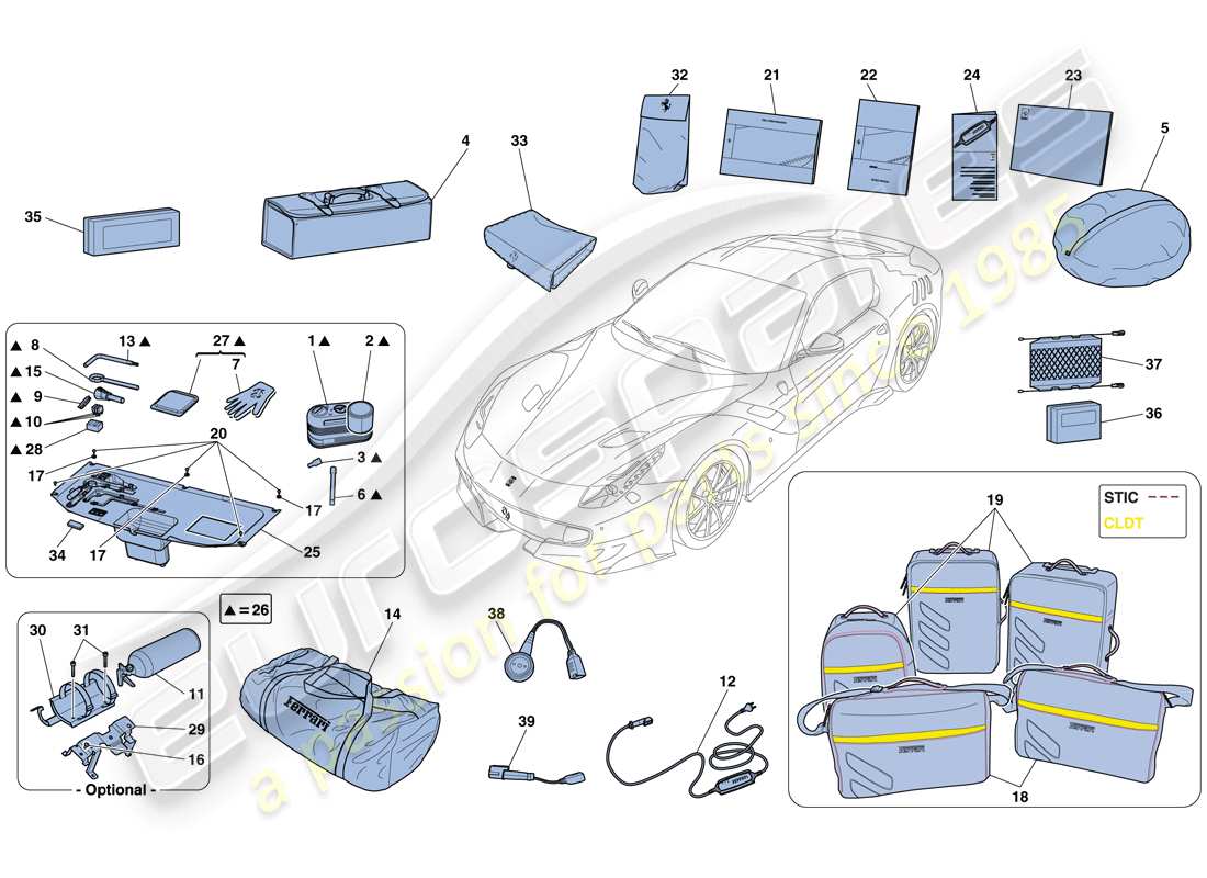 Ferrari F12 TDF (Europe) TOOLS AND ACCESSORIES PROVIDED WITH VEHICLE Part Diagram