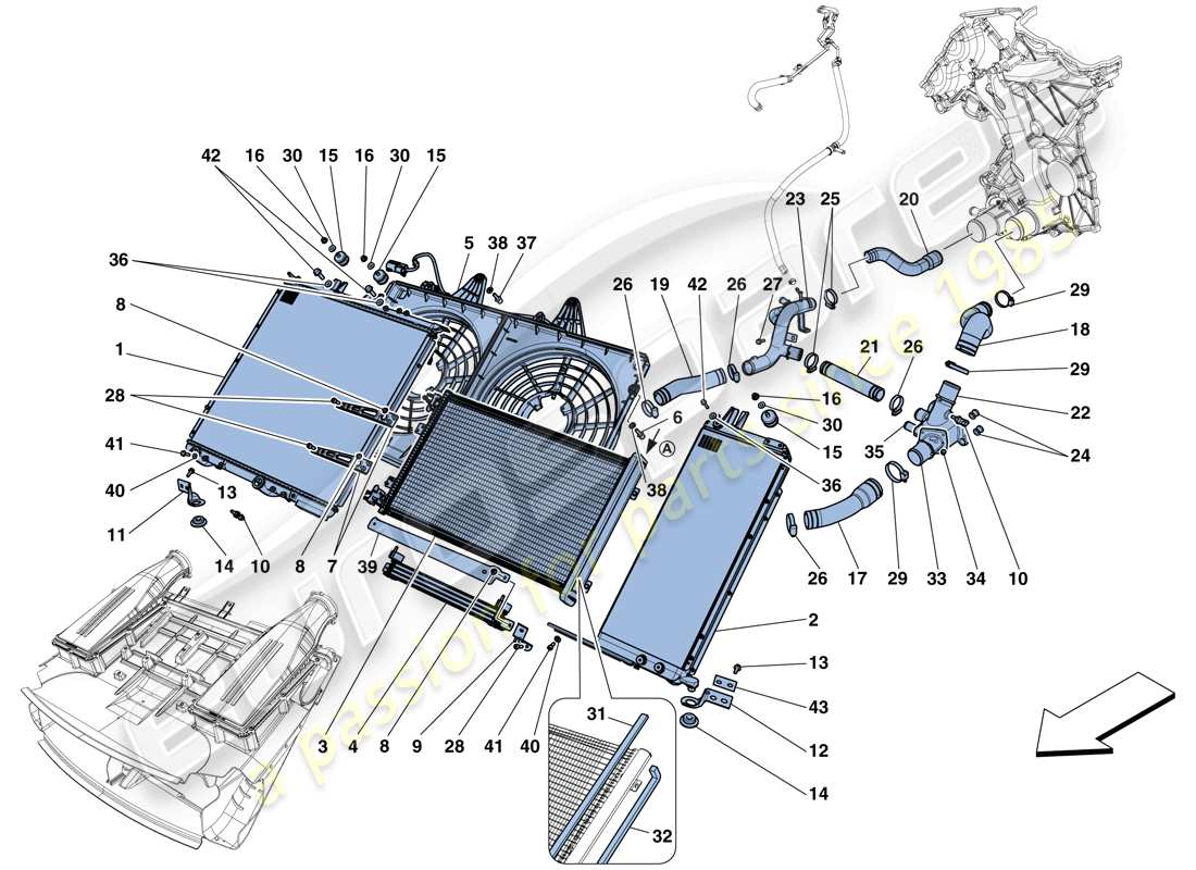 Ferrari F12 TDF (RHD) COOLING - RADIATORS AND AIR DUCTS Parts Diagram