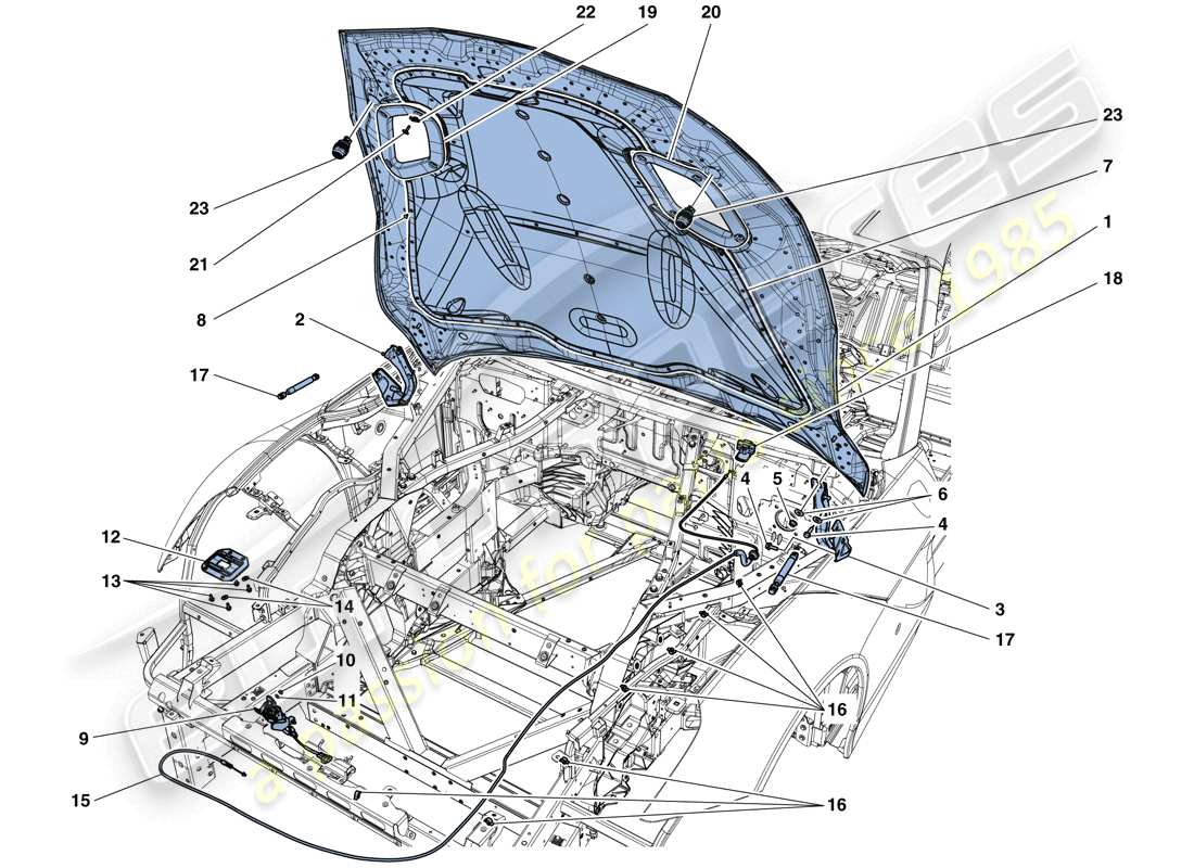 Ferrari F12 TDF (RHD) FRONT LID AND OPENING MECHANISM Part Diagram