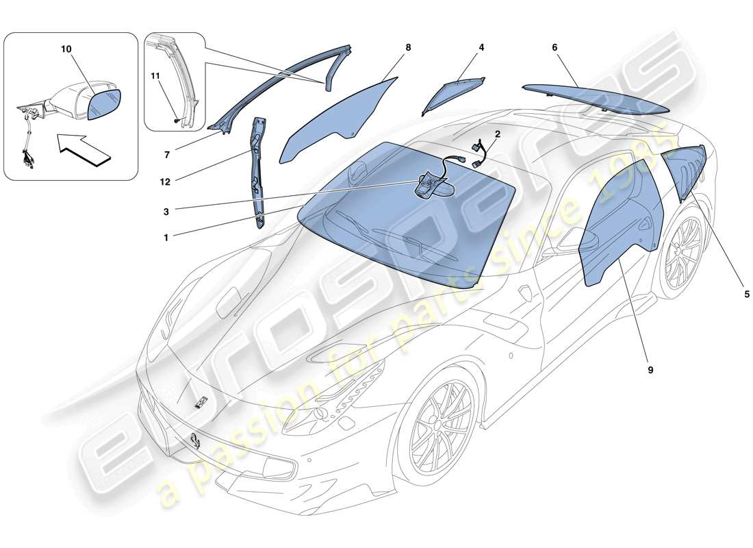 Ferrari F12 TDF (RHD) SCREENS, WINDOWS AND SEALS Part Diagram