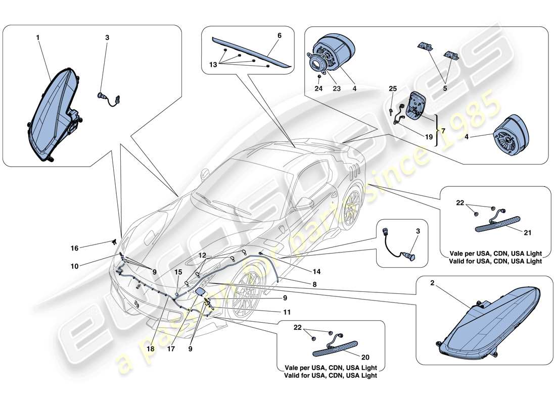 Ferrari F12 TDF (RHD) HEADLIGHTS AND TAILLIGHTS Parts Diagram