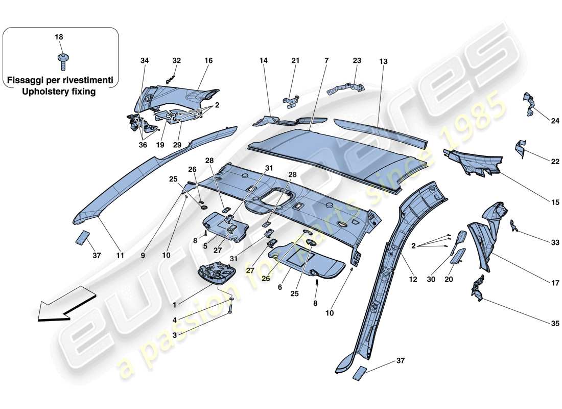 Ferrari F12 TDF (USA) HEADLINER TRIM AND ACCESSORIES Part Diagram