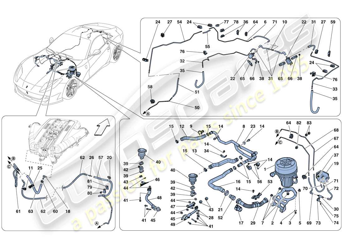 Ferrari 812 Superfast (RHD) secondary air system Part Diagram