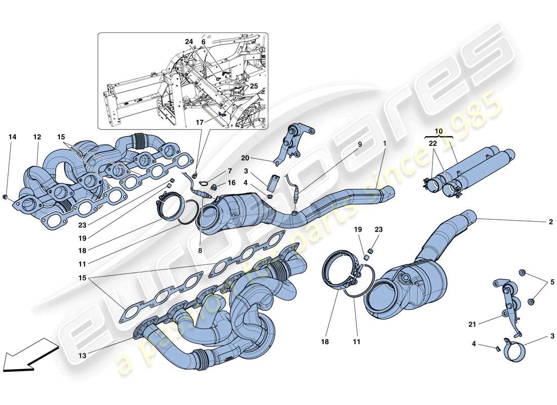 Ferrari 812 Superfast (RHD) pre-catalytic converters and catalytic converters Part Diagram